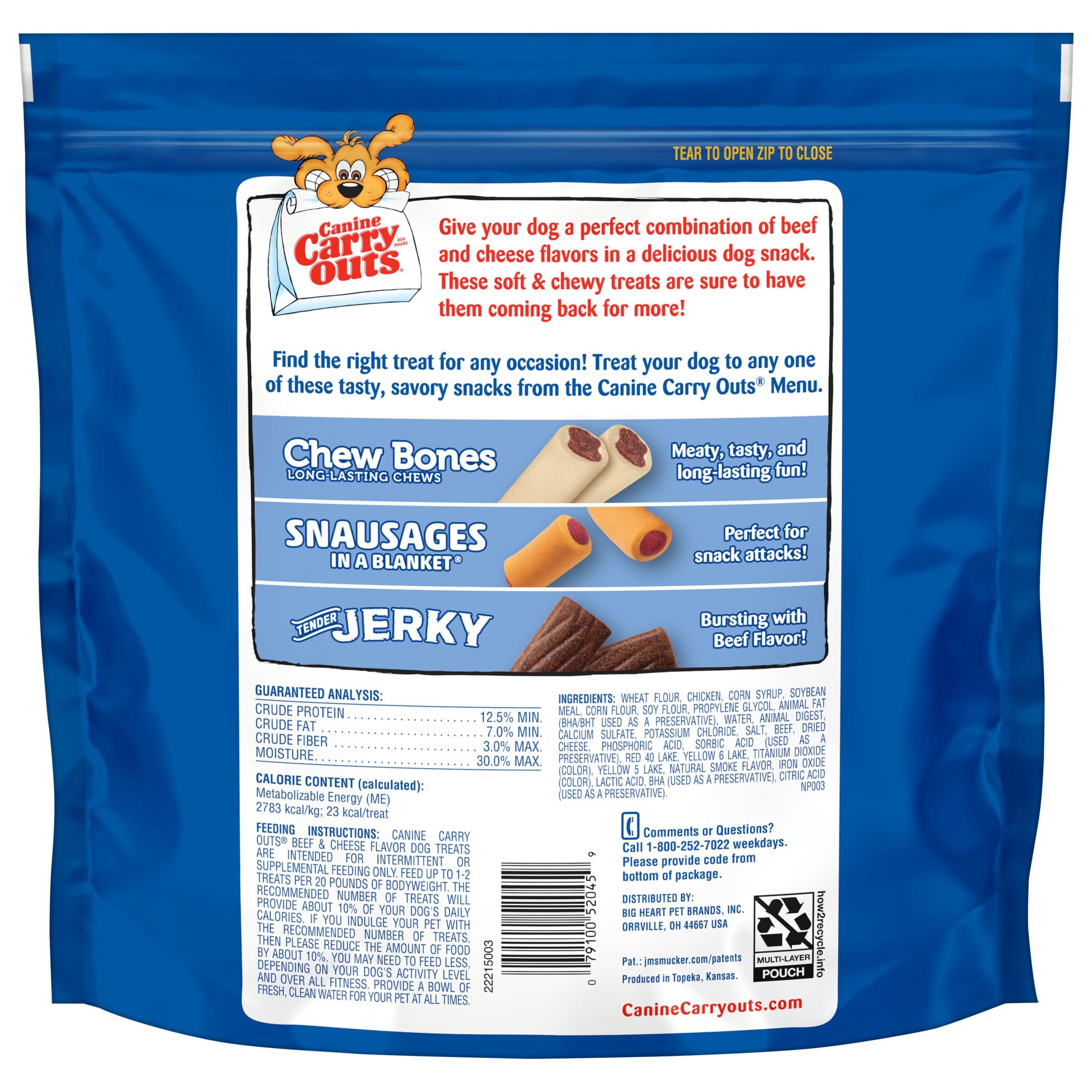 Produced in Topeka, Kansas, Canine Carry Outs beef-cheese treats