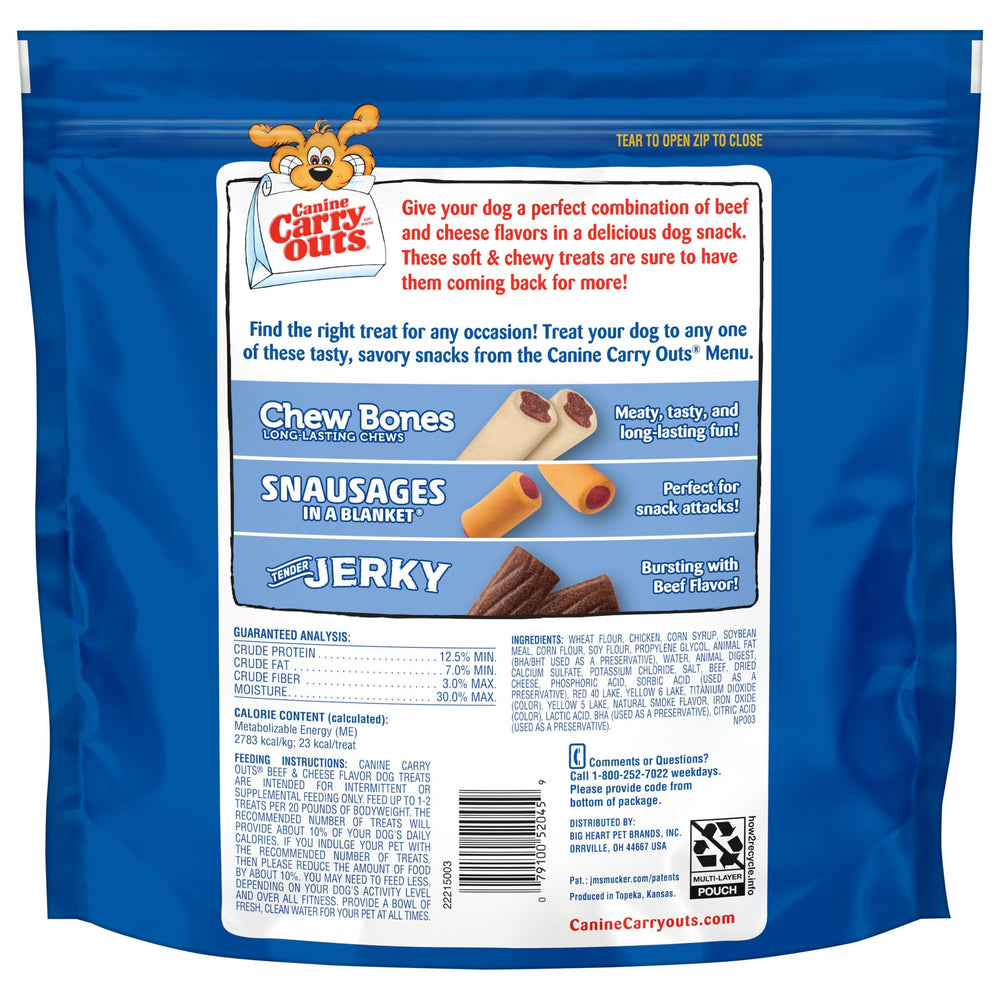 Produced in Topeka, Kansas, Canine Carry Outs beef-cheese treats