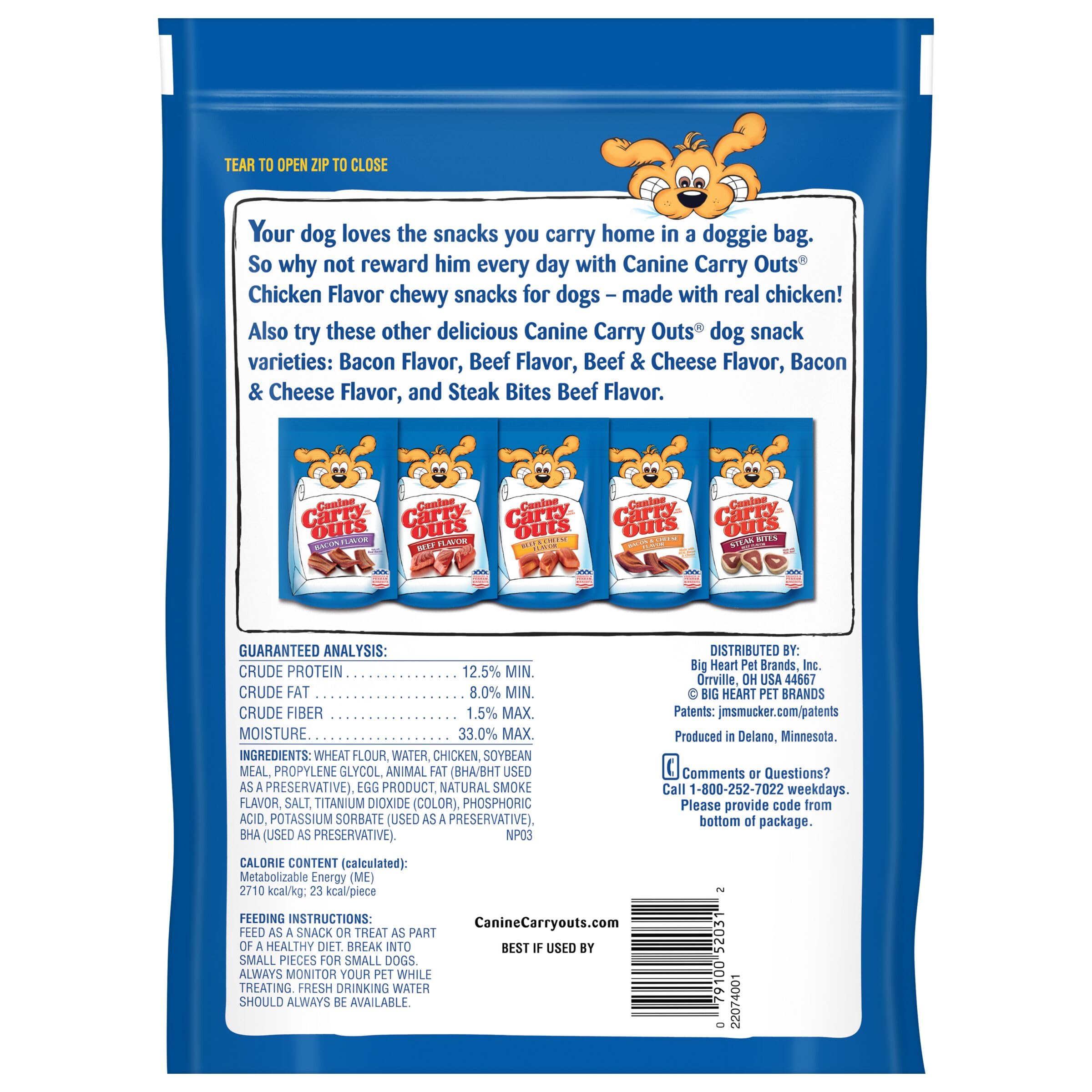 Canine Carry Outs chicken treats with playful shapes to boost treat excitement.