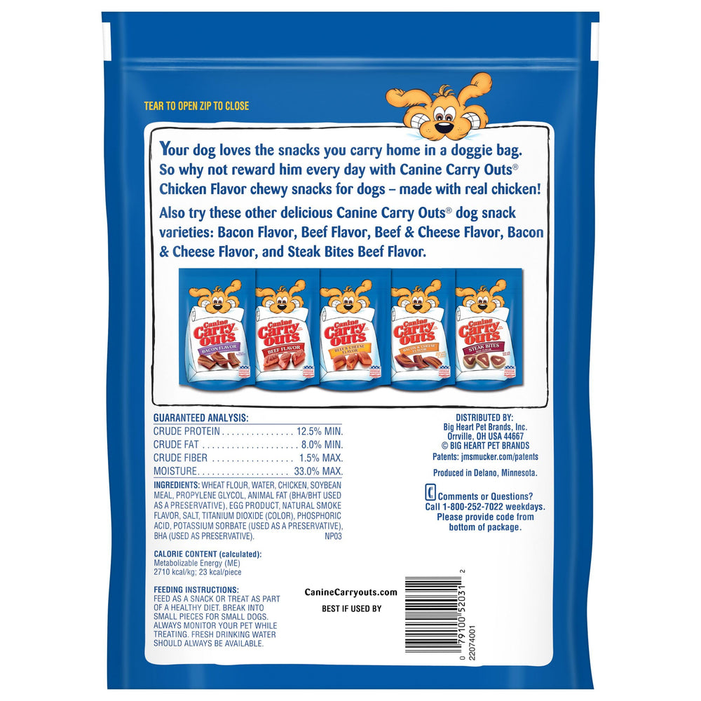 Canine Carry Outs chicken treats with playful shapes to boost treat excitement.