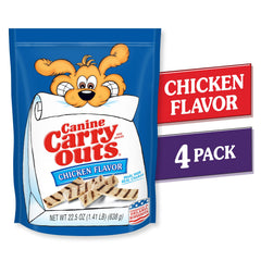 Canine Carry Outs real-chicken bites with appealing aroma for dogs at snack time.