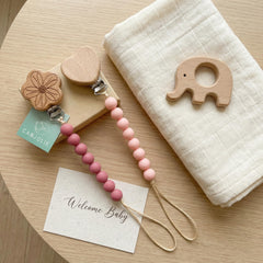 Close-up shows bead shapes to stimulate baby's senses during outings.