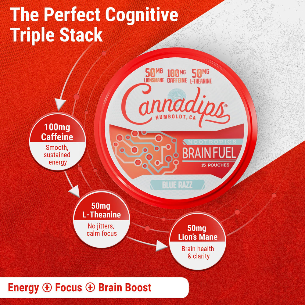 Cannadips Brain Fuel Variety Pack back view with quick details for informed use