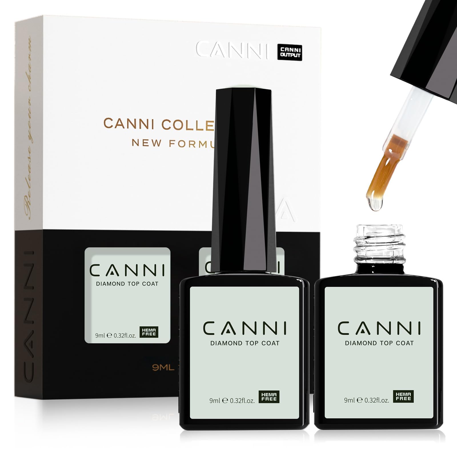 CANNI 2-pcs no-wipe top coat bottle closeup for a glossy finish