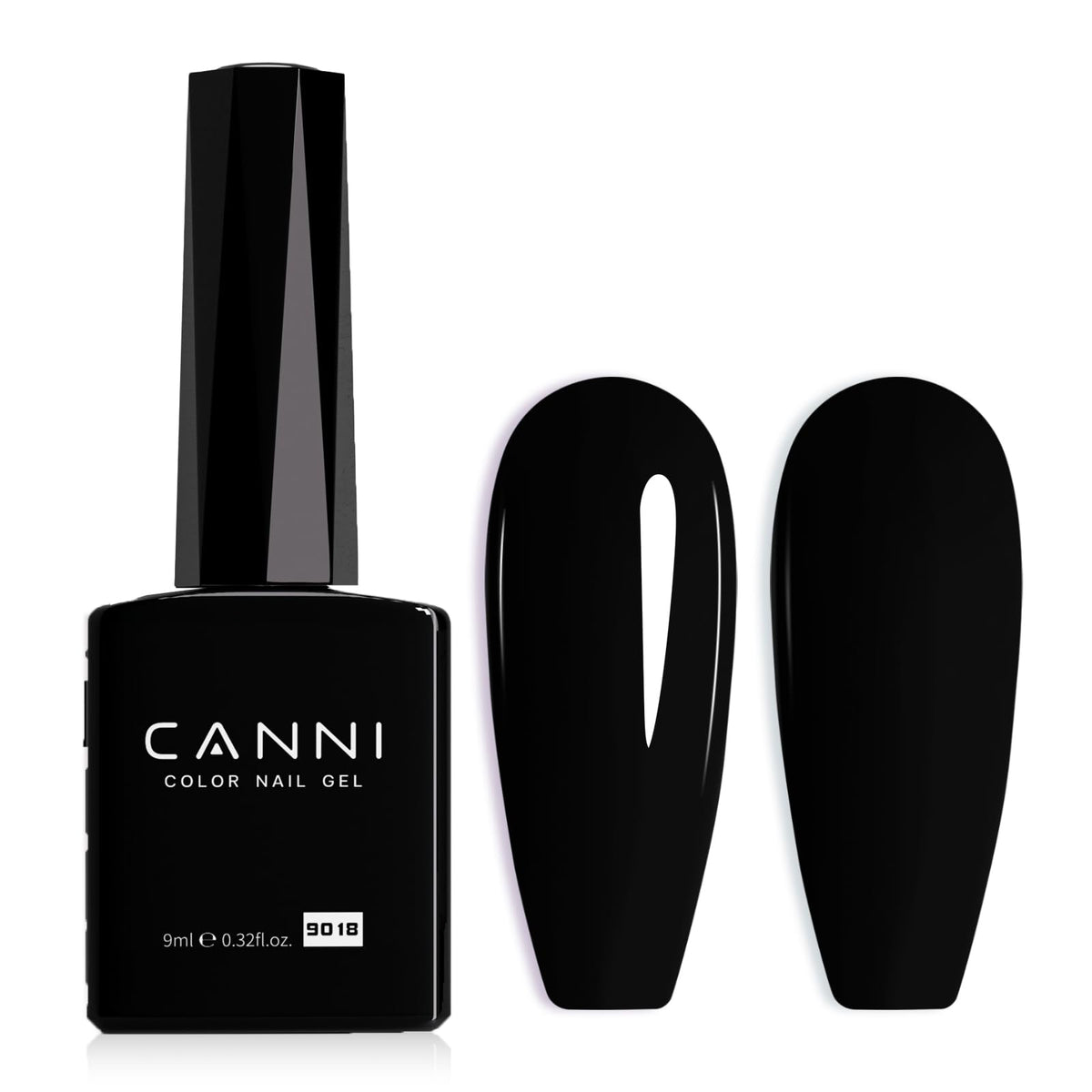 CANNI black gel polish bottle front showing a glossy, true black finish
