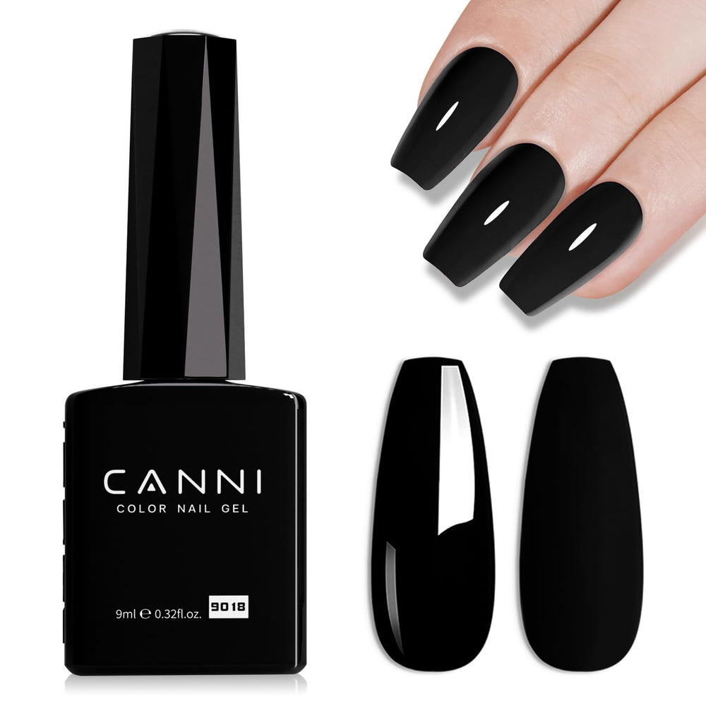 CANNI Black Gel Nail Polish bottle with high-gloss finish for DIY salon quality.