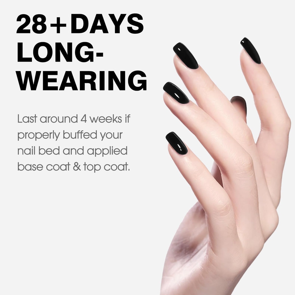 CANNI Black gel nails showcase a long-lasting, glossy look at home.