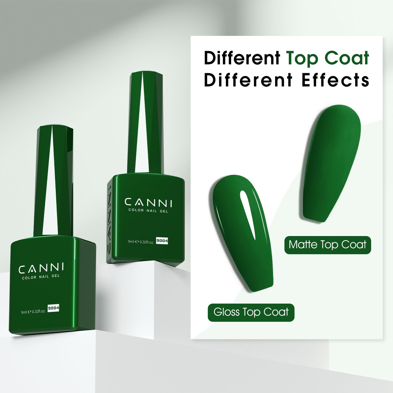CANNI green gel nail polish color swatch for everyday wear