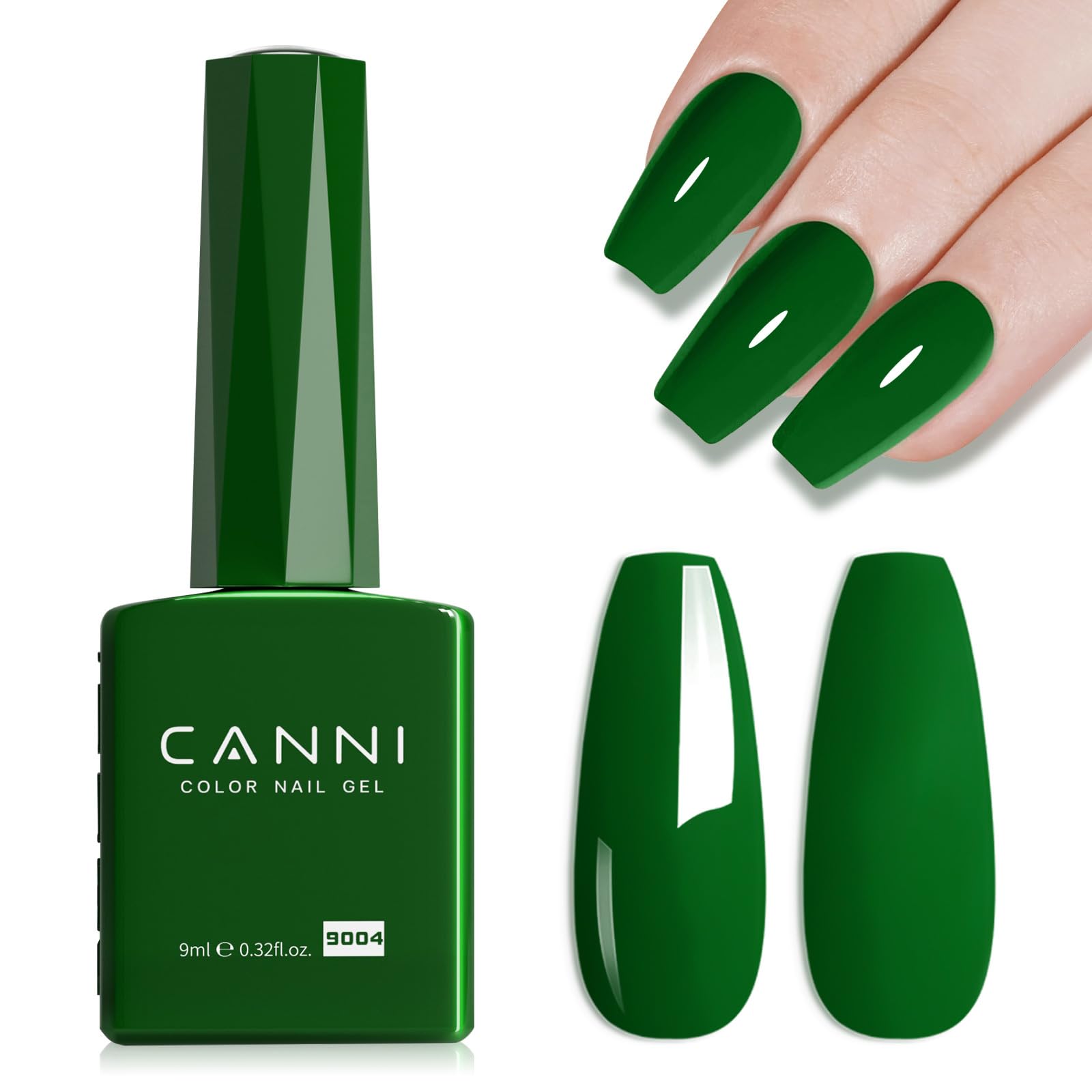 CANNI emerald green gel nail polish bottle close-up for at-home manicures and gloss