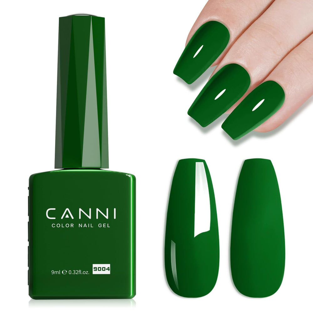 CANNI emerald green gel nail polish bottle close-up for at-home manicures and gloss