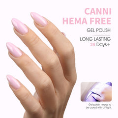 CANNI gel polish brush stroke highlights high-pigment formula for rich color.