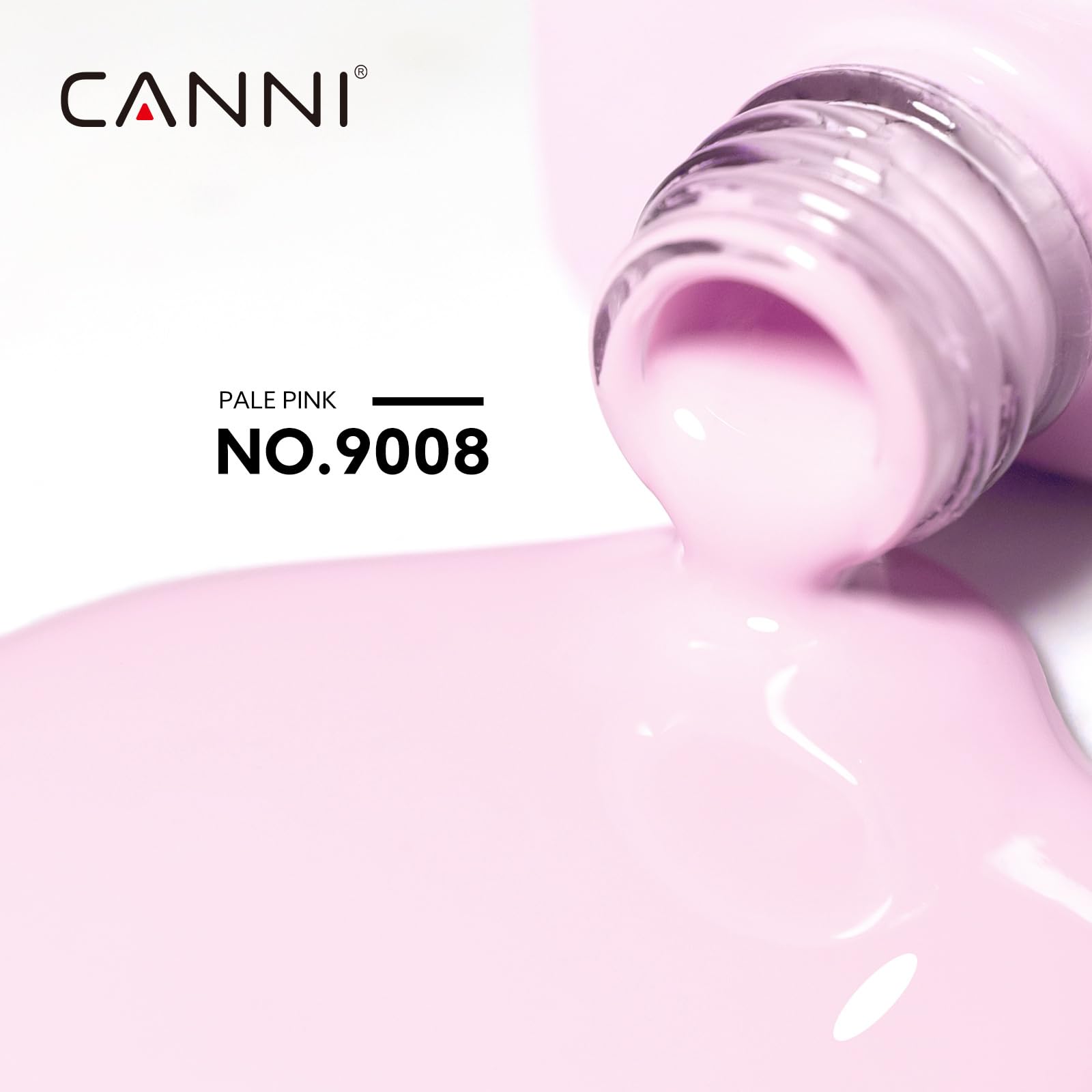 CANNI light pink gel swatch on nail demonstrates smooth coverage.