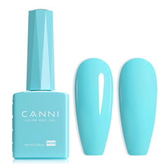 CANNI Pastel Blue gel bottle close-up shows color accuracy for at-home salon use.