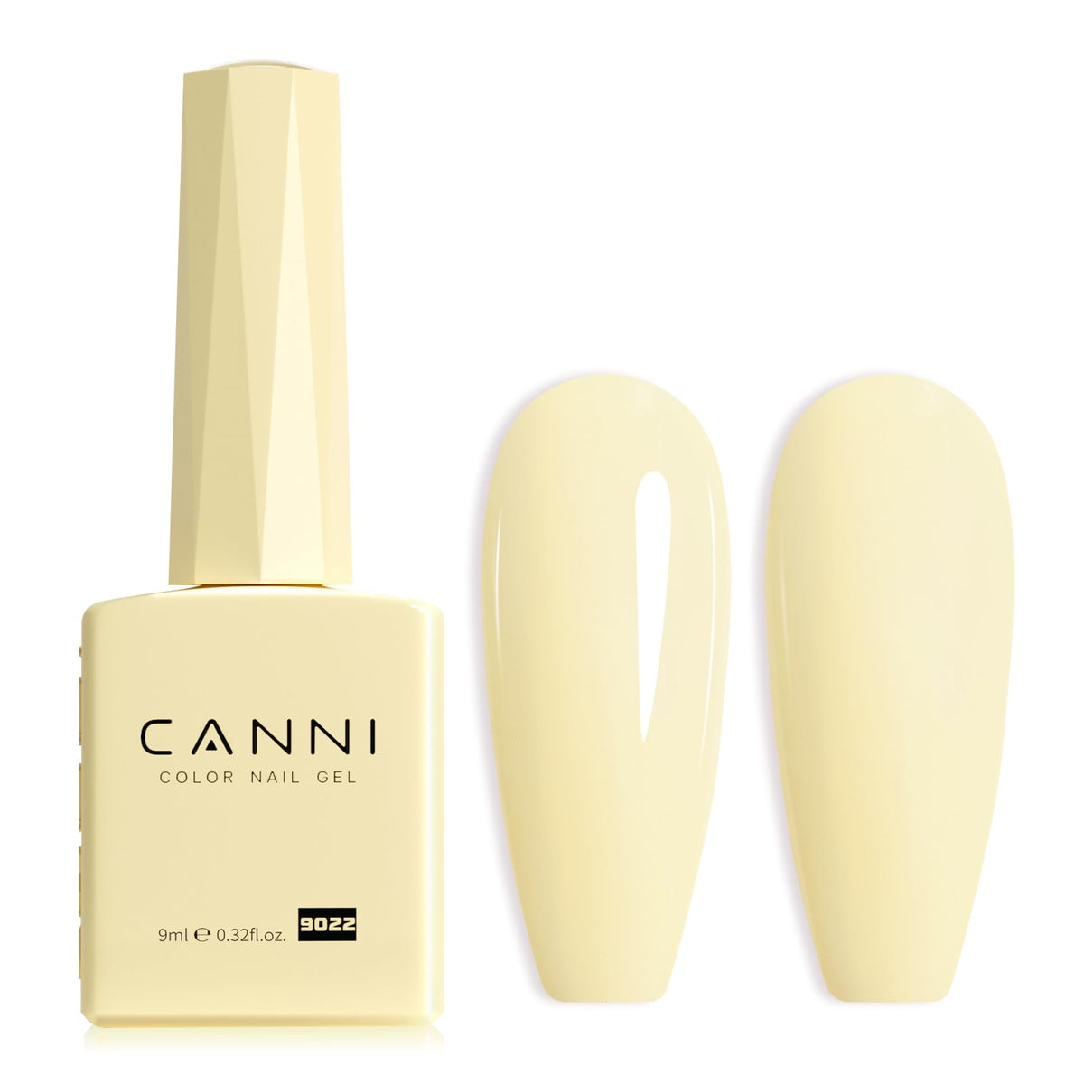 CANNI pastel yellow gel polish bottle displays true color for precise manicure planning.