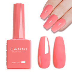 CANNI pink gel nail polish bottle showing hot grapefruit pink shade ready for DIY nails