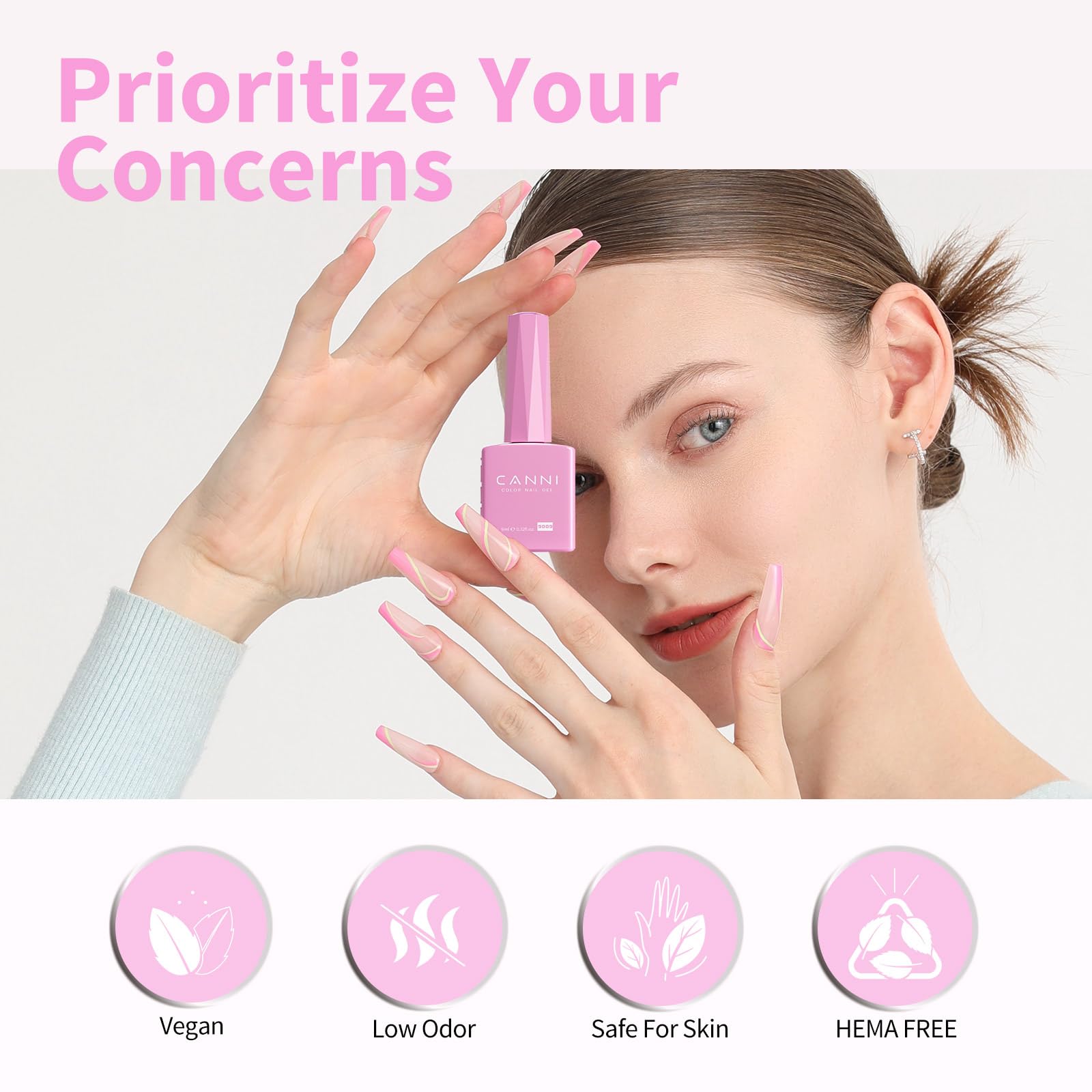 CANNI pink gel nail polish UV/LED cure shows quick, even set