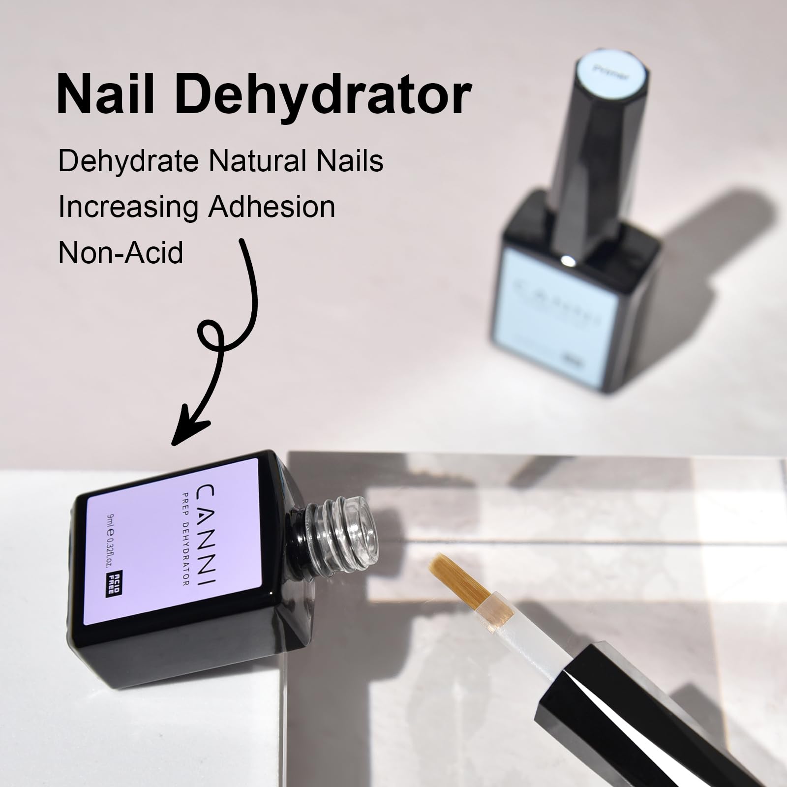 CANNI nail primer application closeup showing even base.
