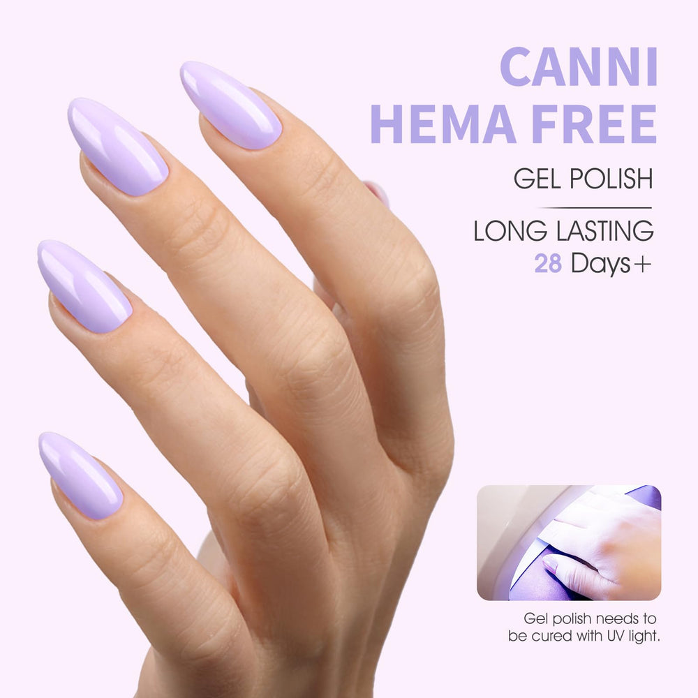 CANNI Purple Gel Polish on natural nail shows light purple shade with high gloss.