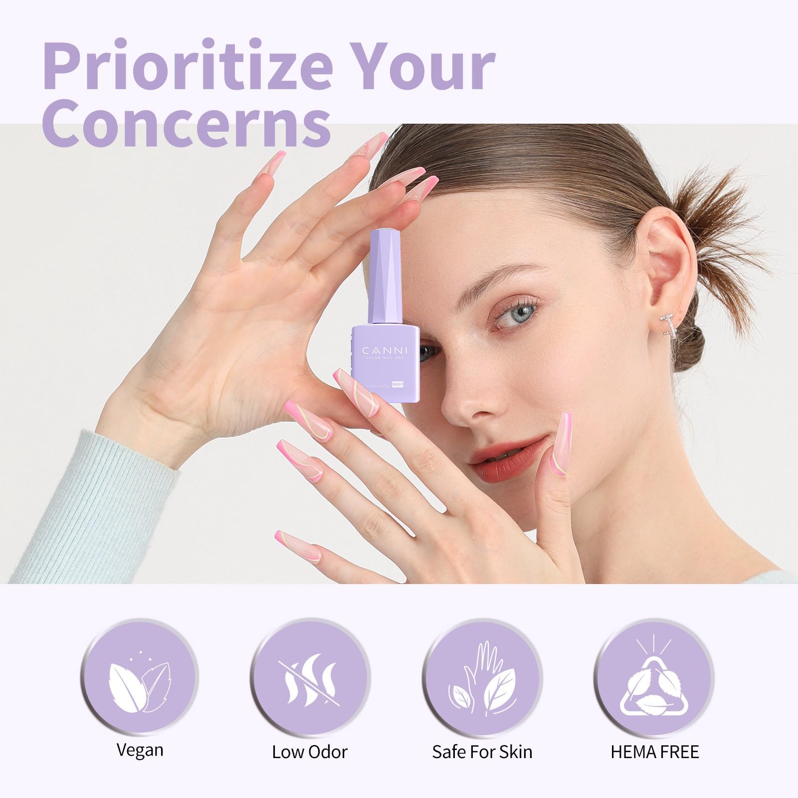 CANNI Purple Gel polish under UV/LED lamp demonstrates quick cure potential.