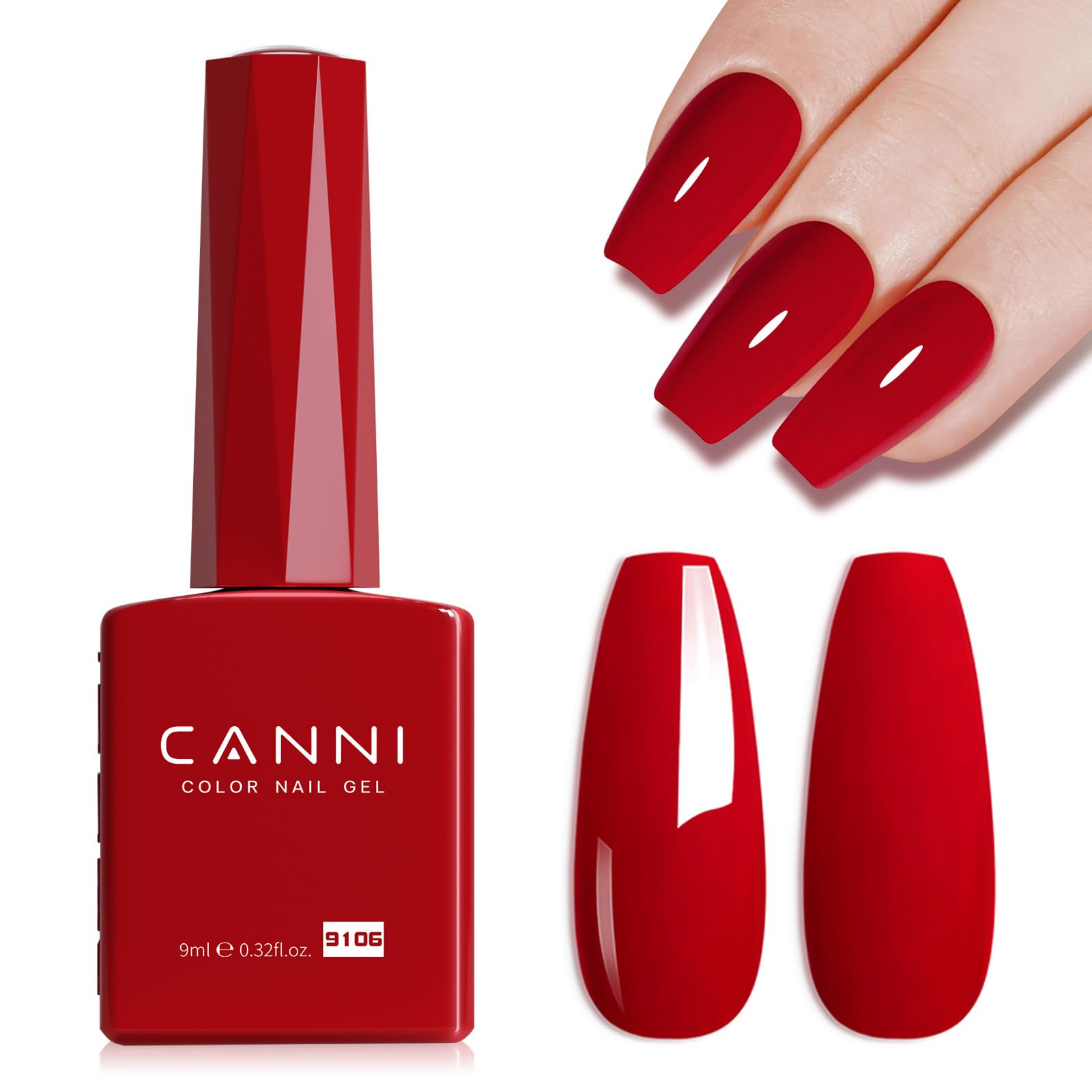 CANNI red gel nail polish bottle front for a salon-quality finish at home.