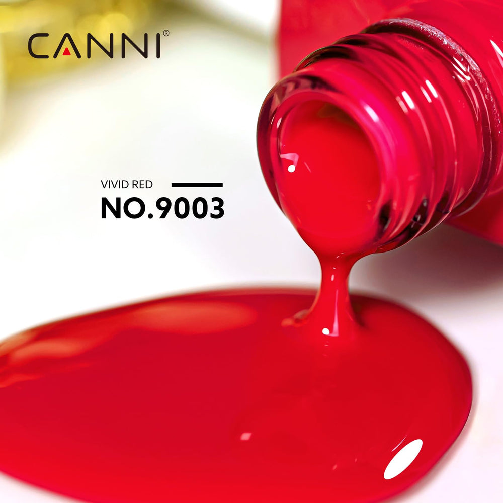 CANNI Red gel nail polish bright red swatch showcases vibrant shade with smooth coverage.