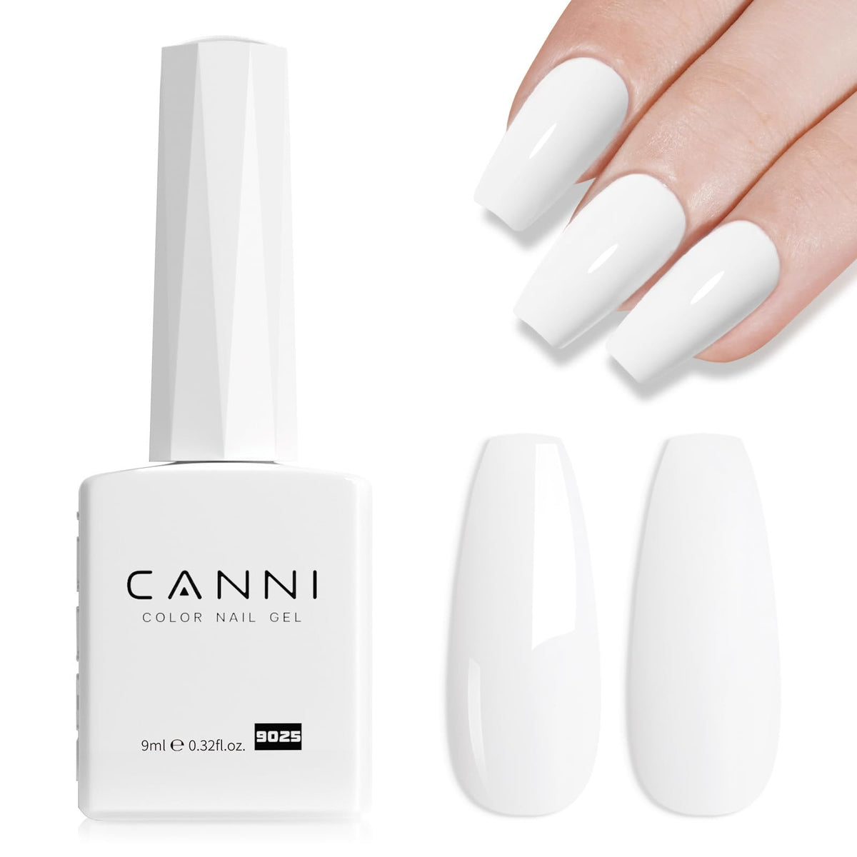 CANNI White Gel Polish bottle front showing pure white shade for French manicure.
