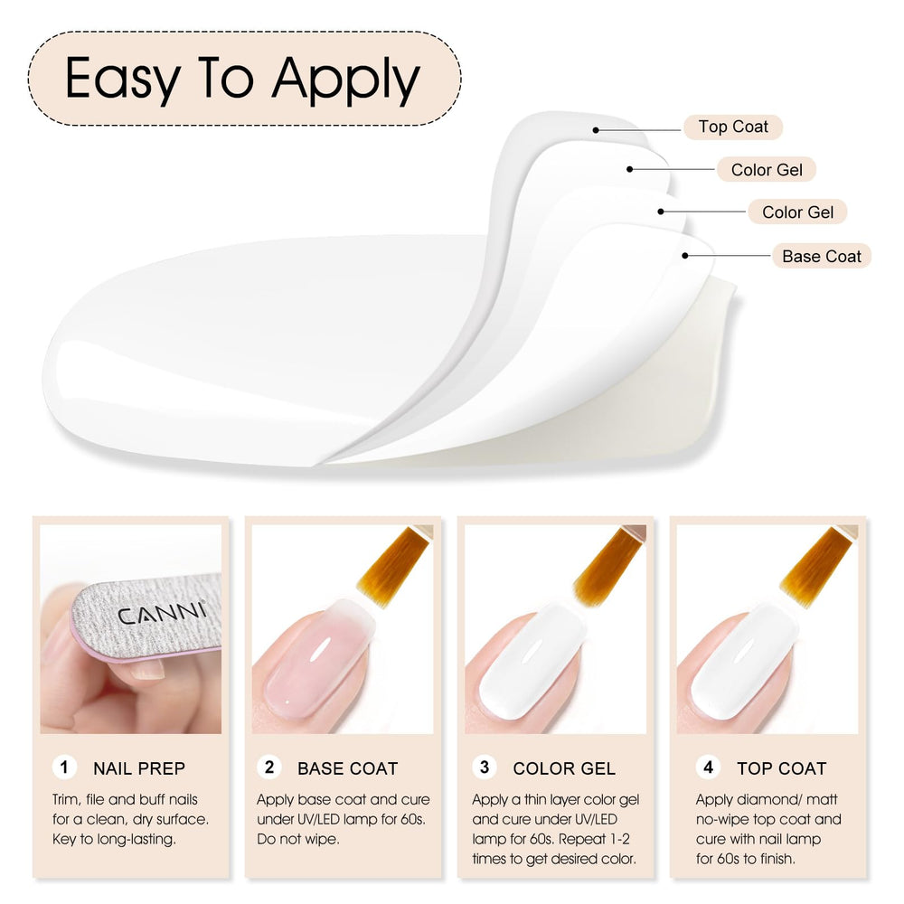 Close-up of CANNI White Gel Polish on nails highlighting lasting coverage.