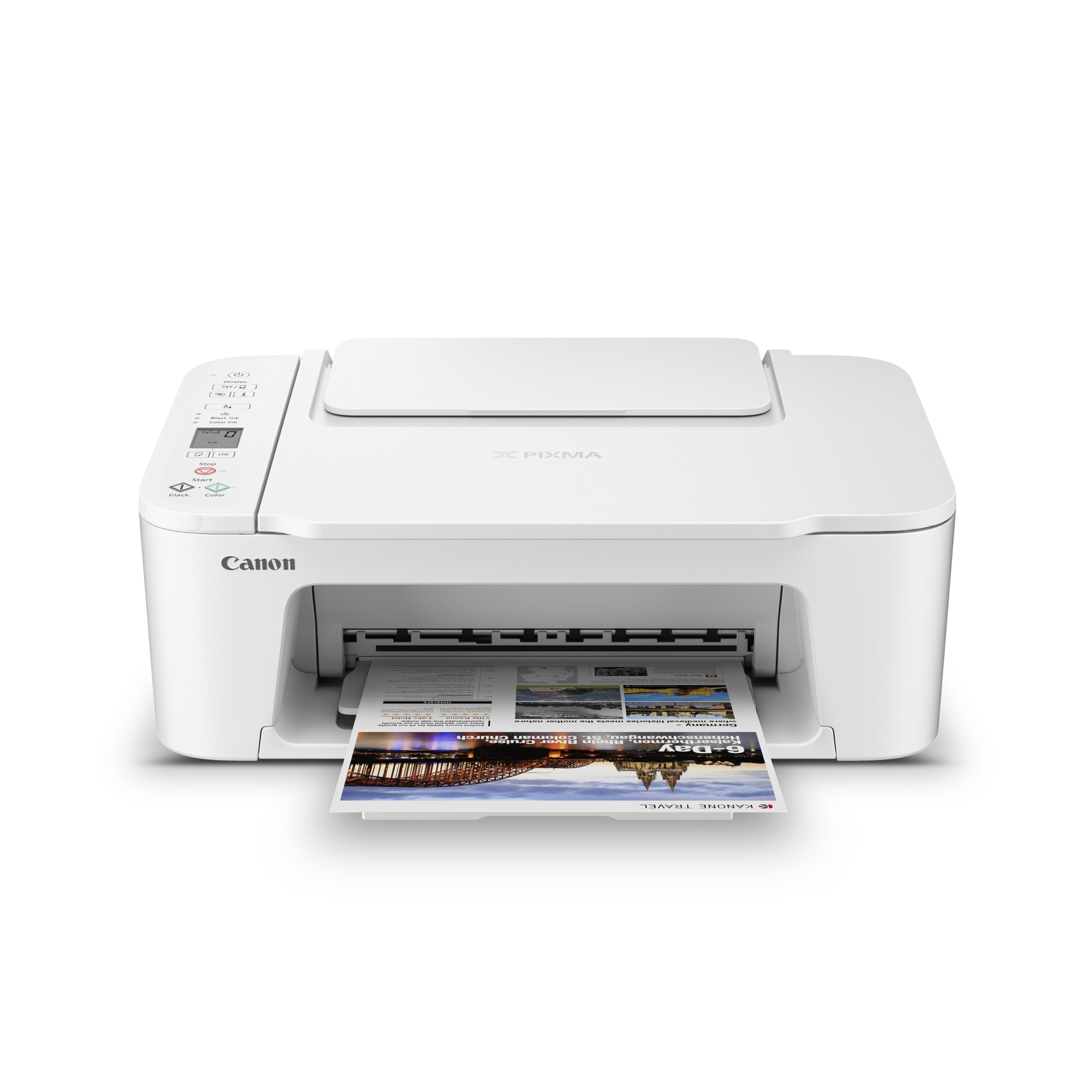 Canon PIXMA TS3720 front view showing compact footprint and wireless printing capability.