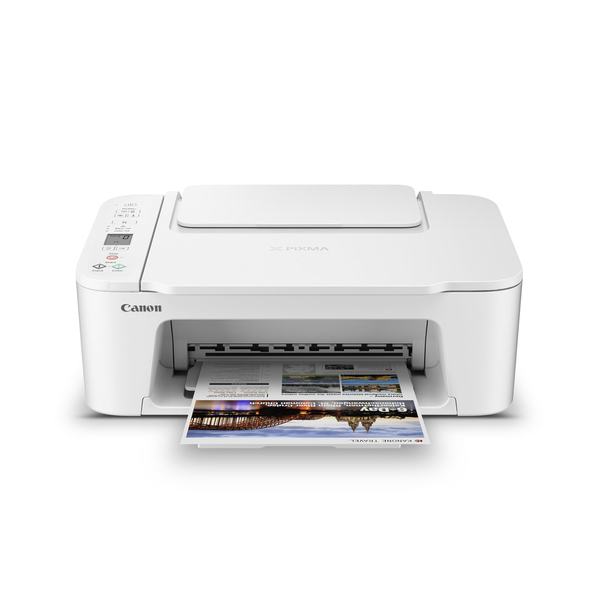 Canon PIXMA TS3720 front view showing compact footprint and wireless printing capability.