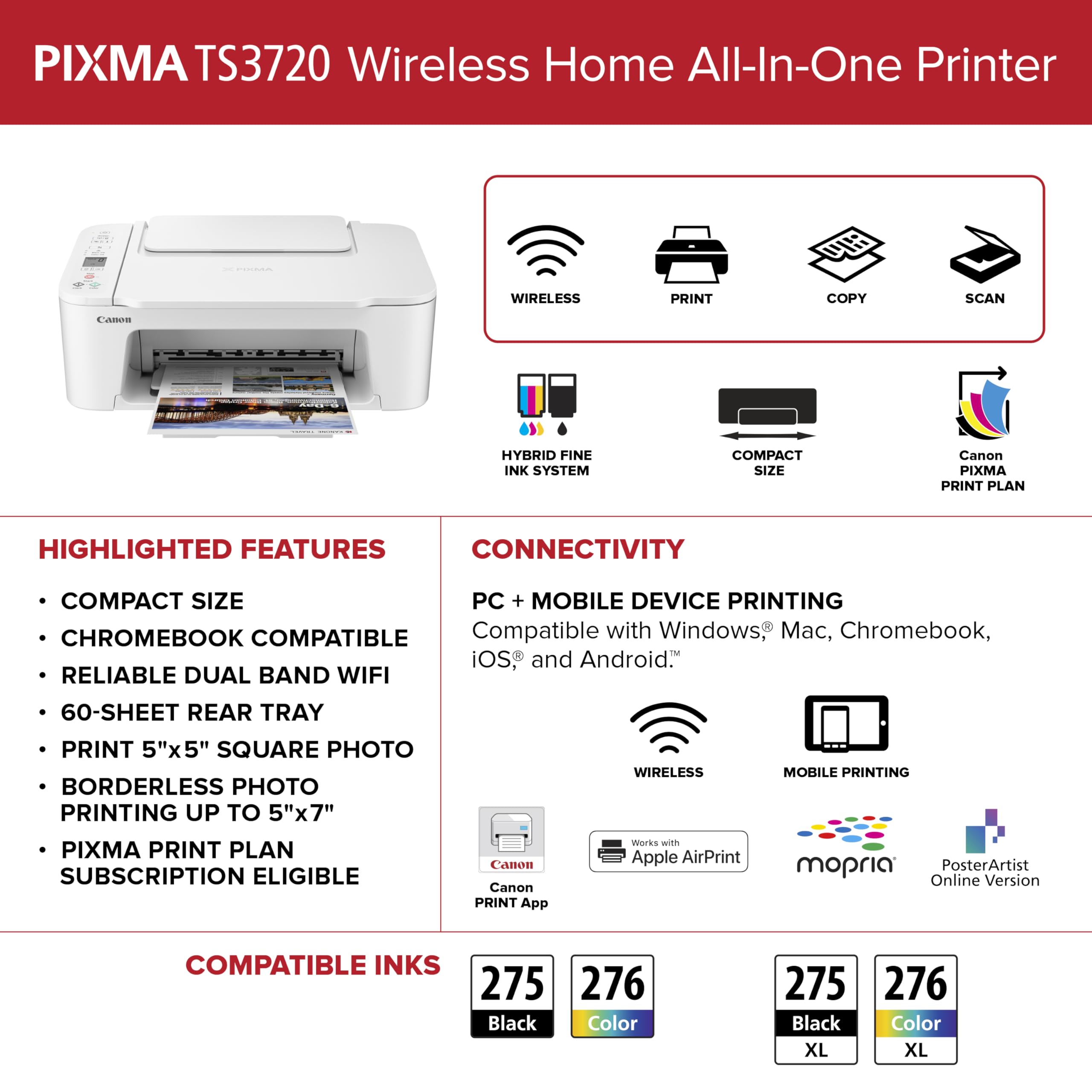 Canon PIXMA TS3720 ink cartridge access for easy replacement.