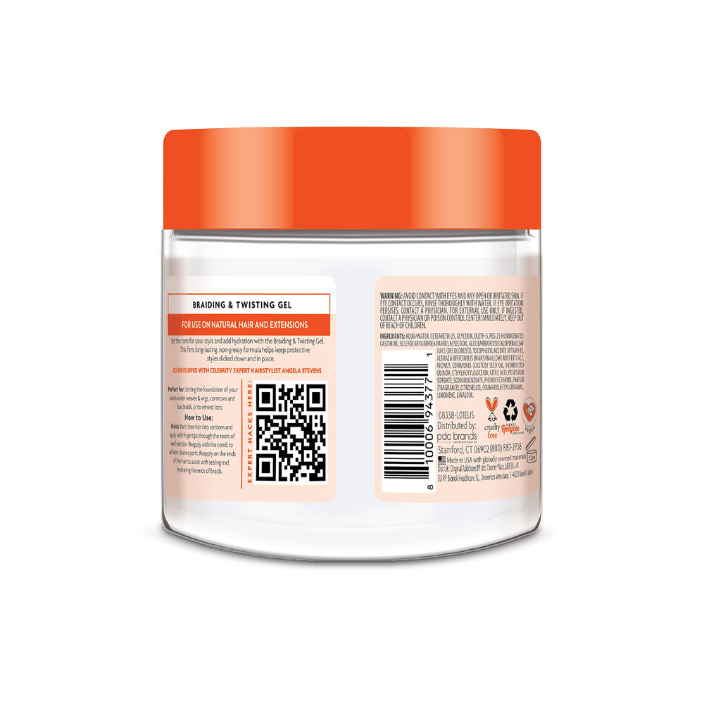 Cantu gel smooths flyaways for a polished braid-down finish.