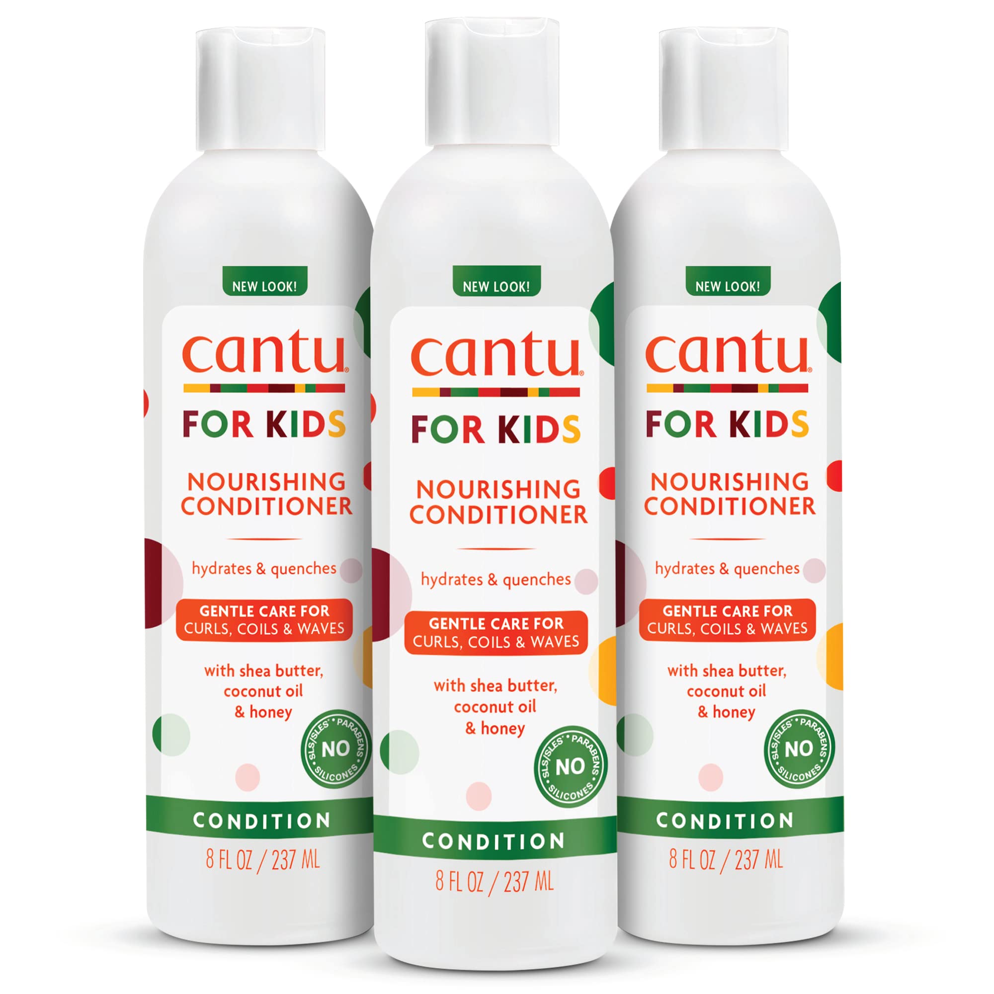 Cantu Care for Kids Nourishing Conditioner bottle on display for hydrated curls