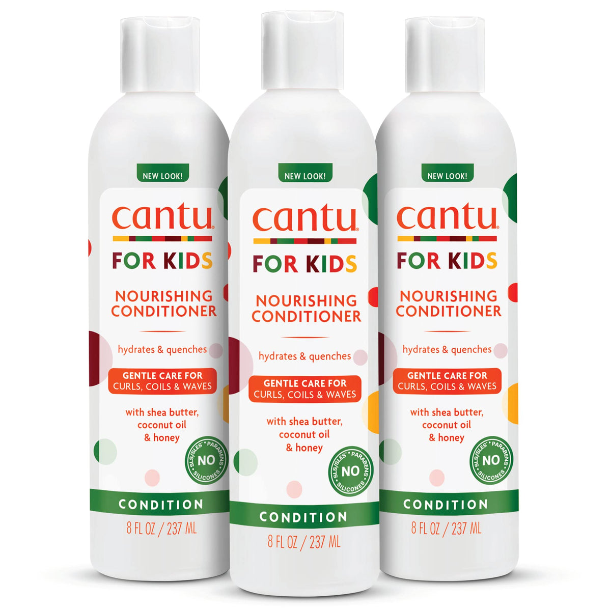 Cantu Care for Kids Nourishing Conditioner bottle on display for hydrated curls