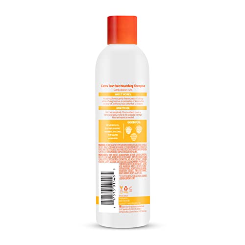 Label shows tear-free claim and textured hair benefit in simple language.