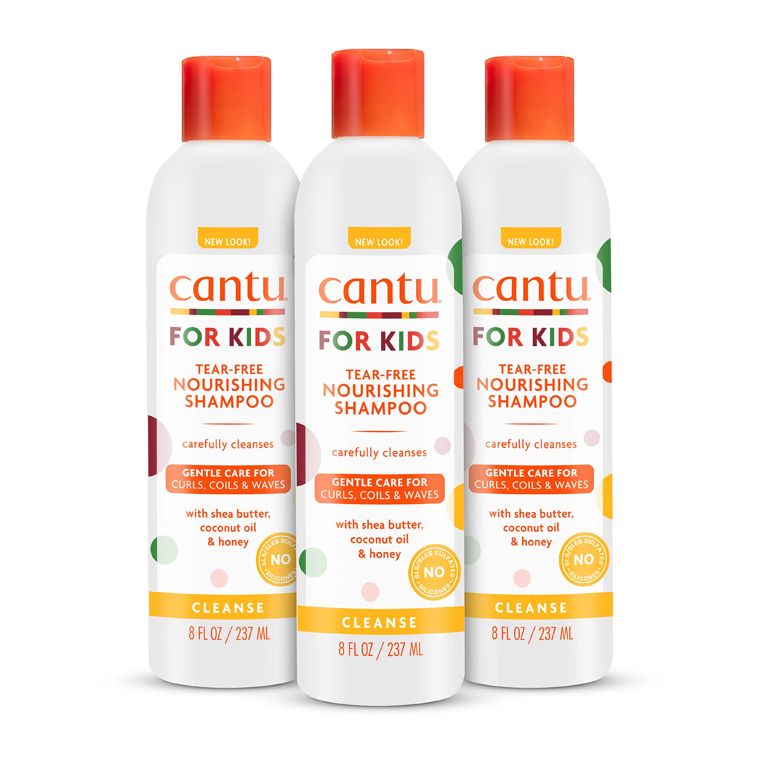 Cantu Care for Kids shampoo bottle pours gently for textured curls.
