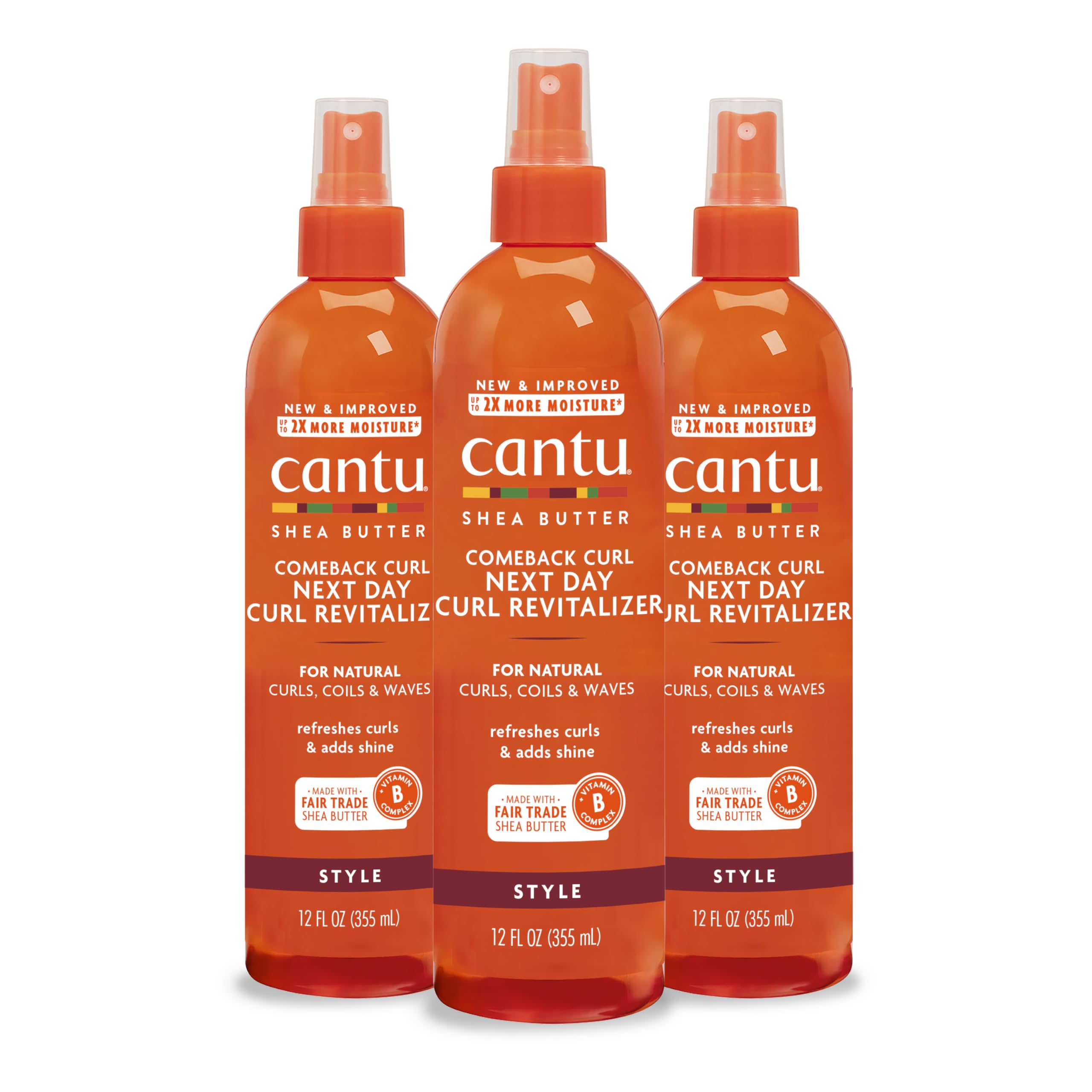 Cantu Comeback Curl next-day bottle shown for refreshed, hydrated curls.