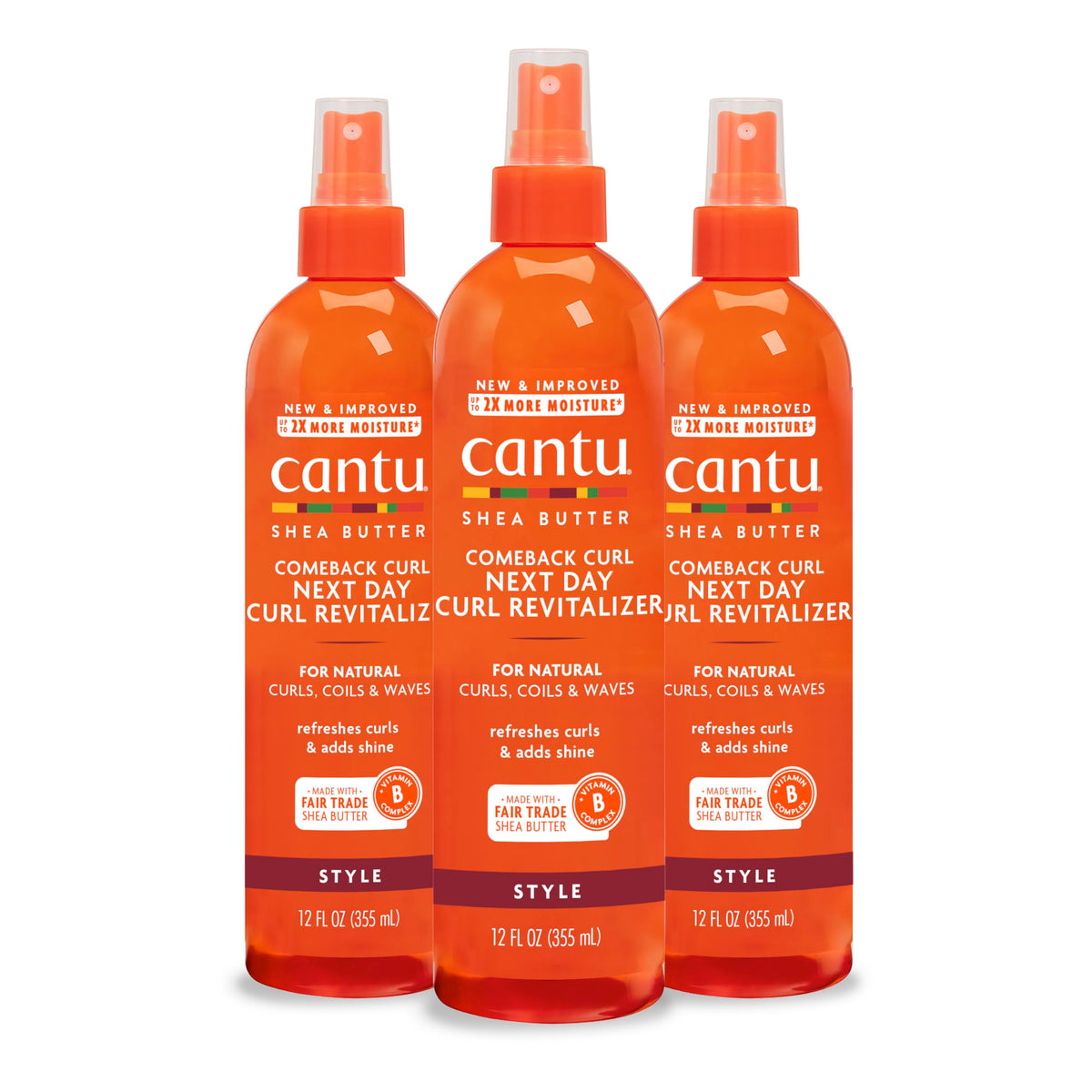 Cantu Comeback Curl next-day bottle shown for refreshed, hydrated curls.