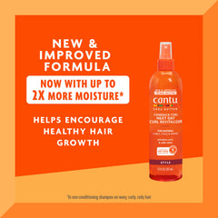 Cantu Comeback Curl spray application demonstrates easy section-by-section revitalization.