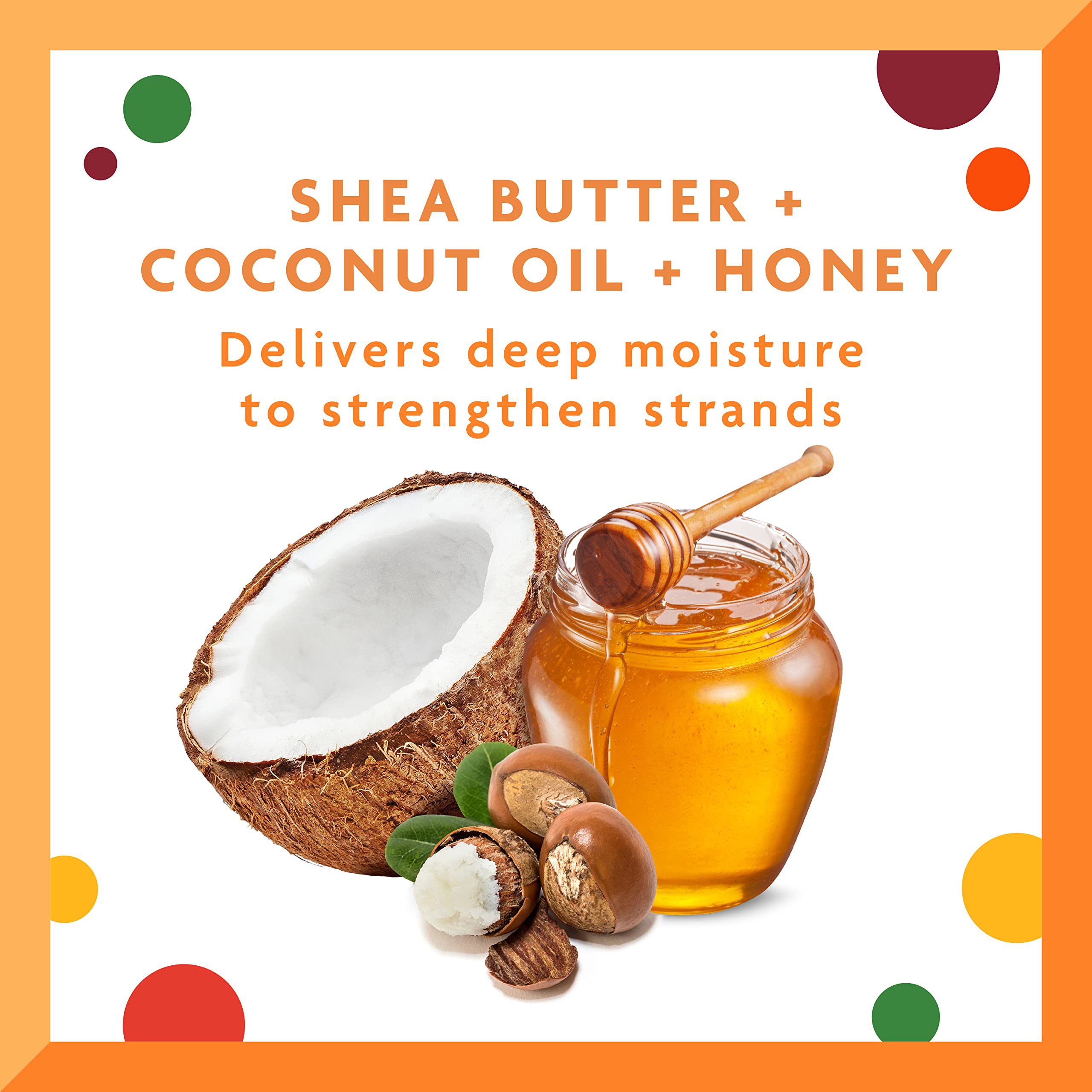 Shea butter and coconut oil ingredients highlighted in Cantu conditioner for curls.