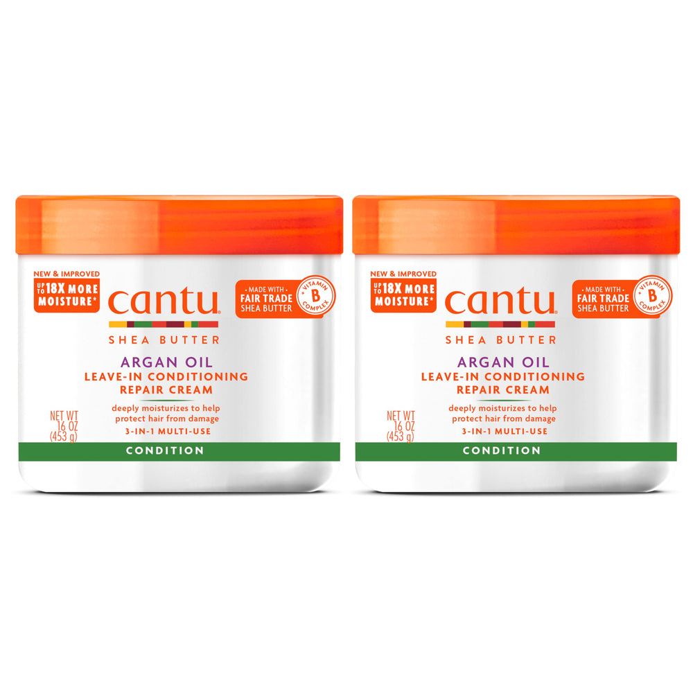 Cantu Argan Oil Leave-In Conditioning Cream bottle pour for daily moisture and shine