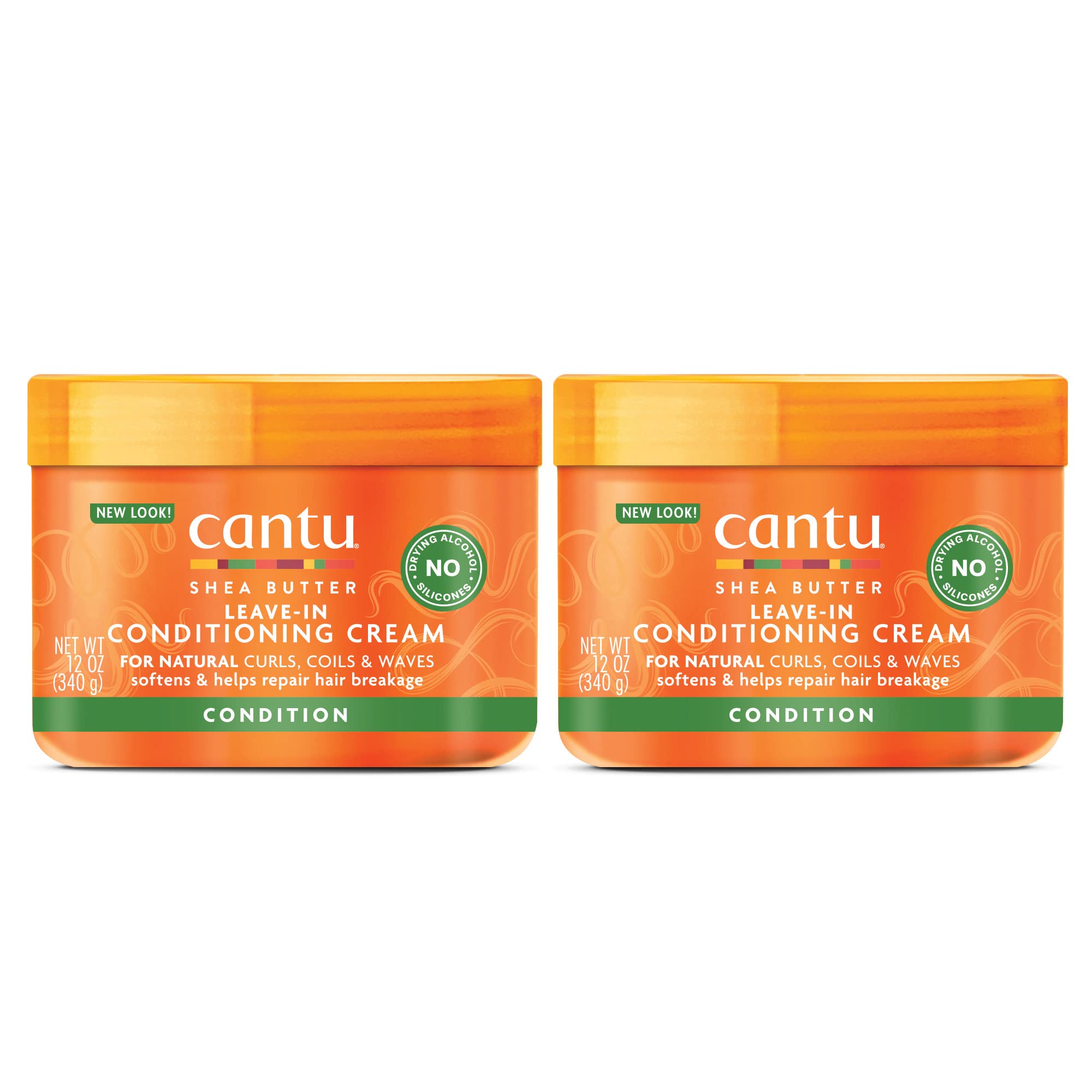 Cantu Leave-In Conditioning Cream bottle highlights pure shea butter for silky, frizz-free hair.