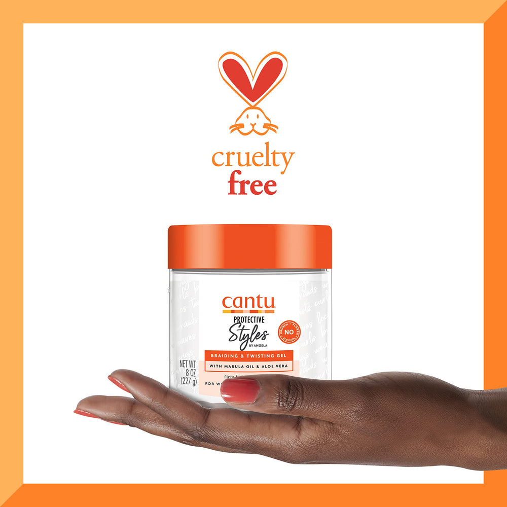Cantu gel showcasing long-lasting hold on styled hair.