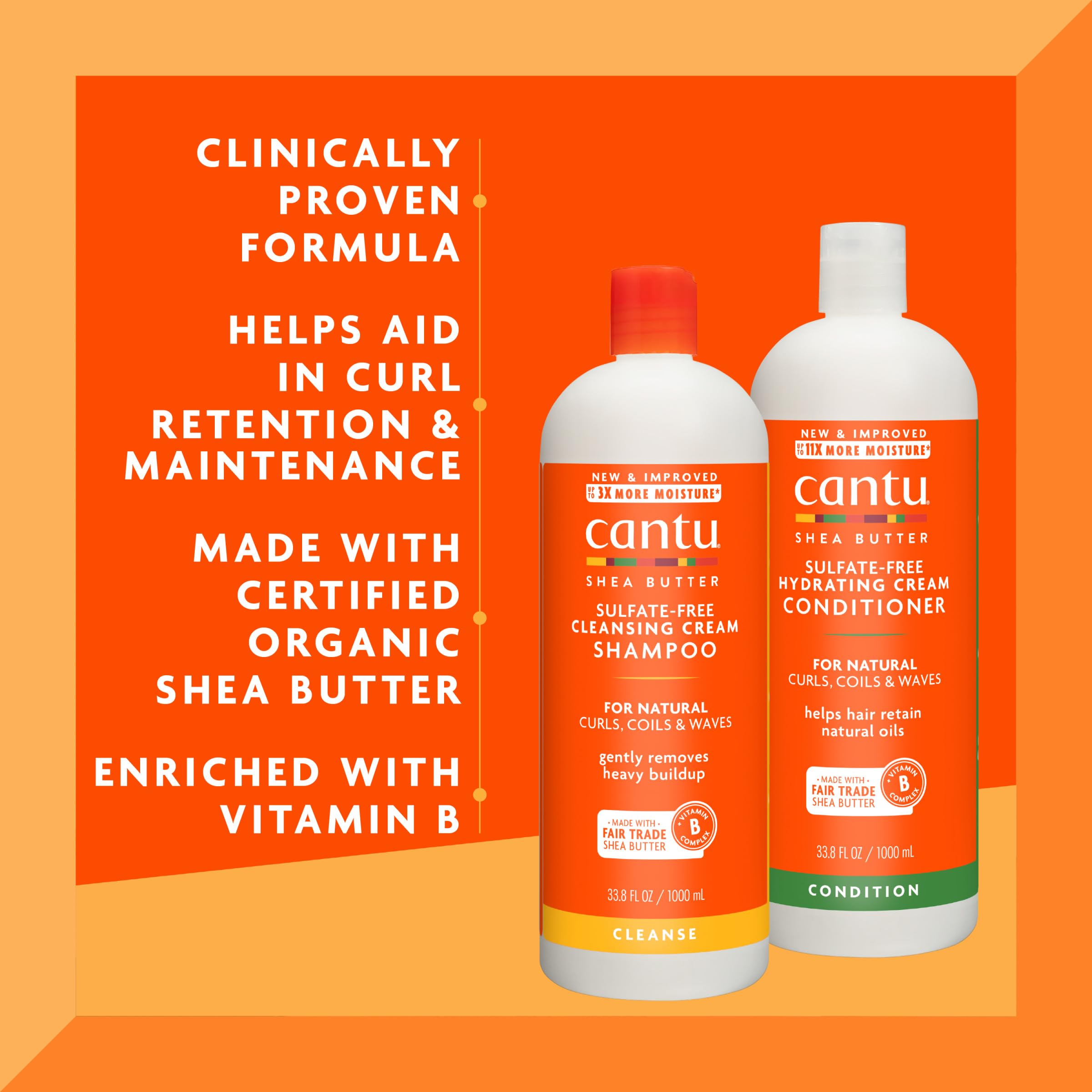 Close-up of Cantu Shea Butter Shampoo label highlighting sulfate-free formula