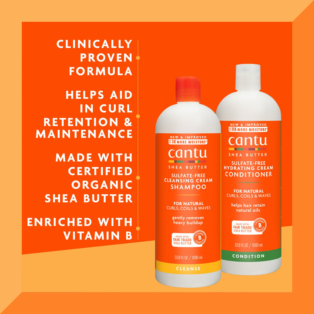 Close-up of Cantu Shea Butter Shampoo label highlighting sulfate-free formula