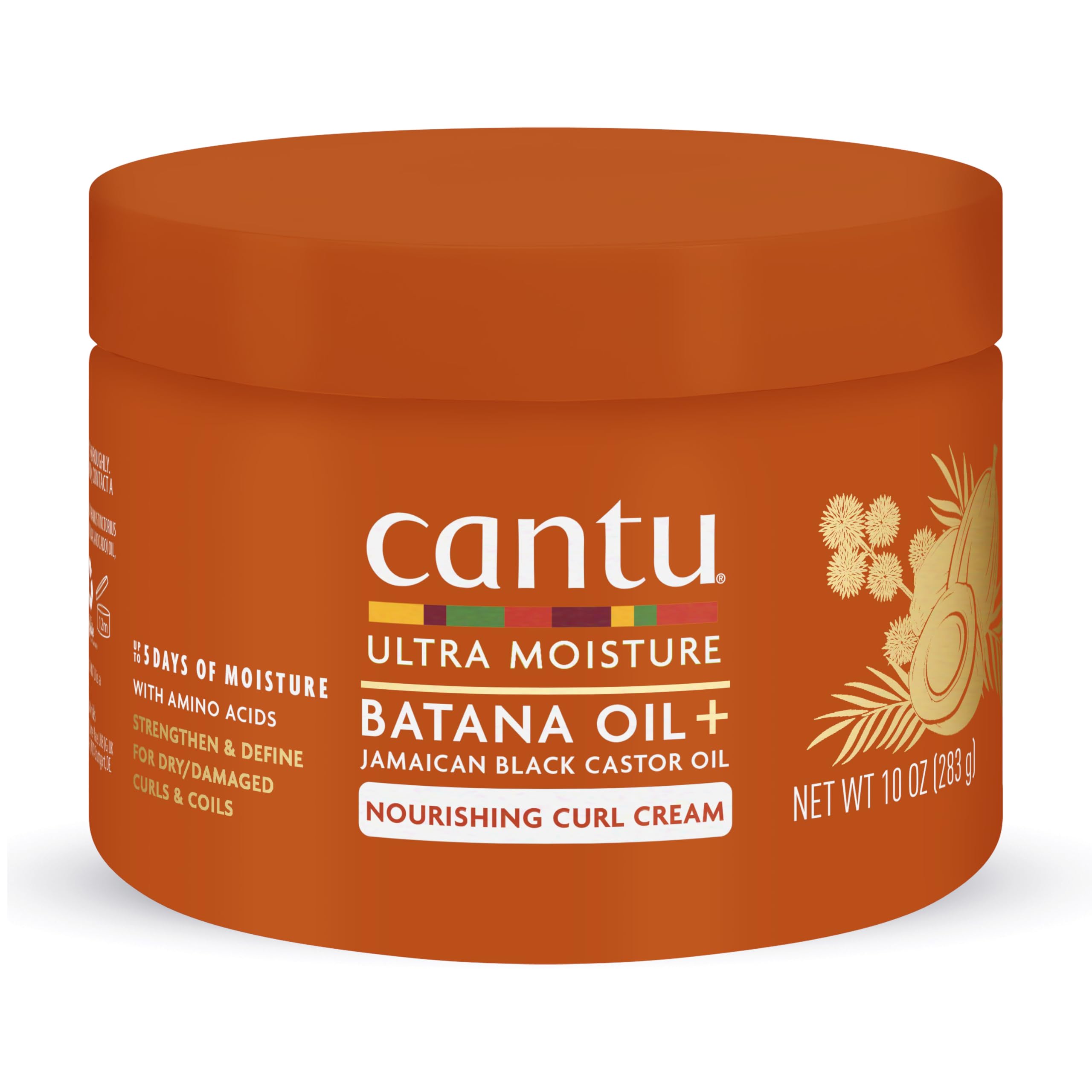 Cantu Ultra Moisture Curling Cream bottle front shows lasting moisture