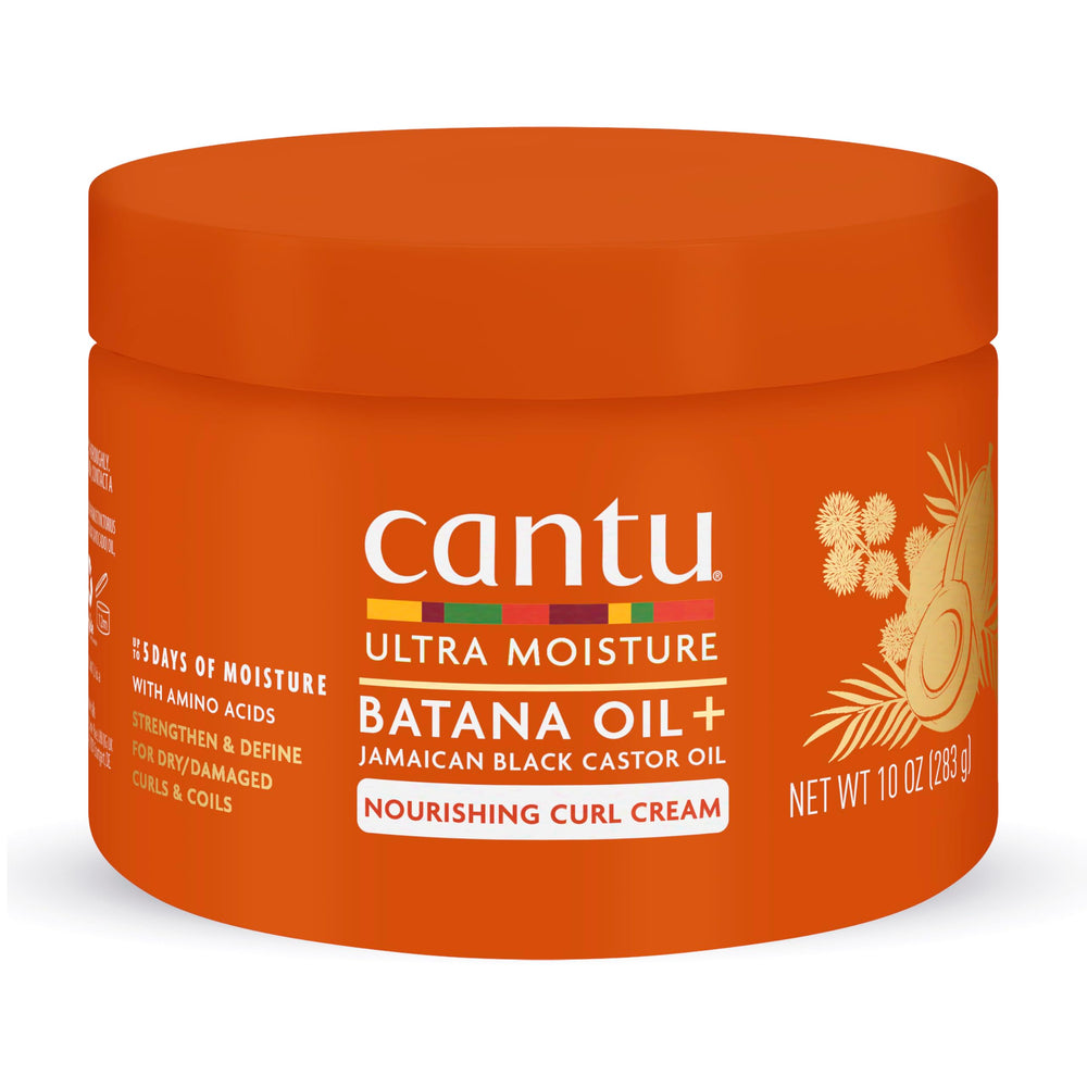 Cantu Ultra Moisture Curling Cream bottle front shows lasting moisture