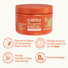 Cantu Ultra Moisture Mask bottle with Jamaican Black Castor Oil for strengthened strands.