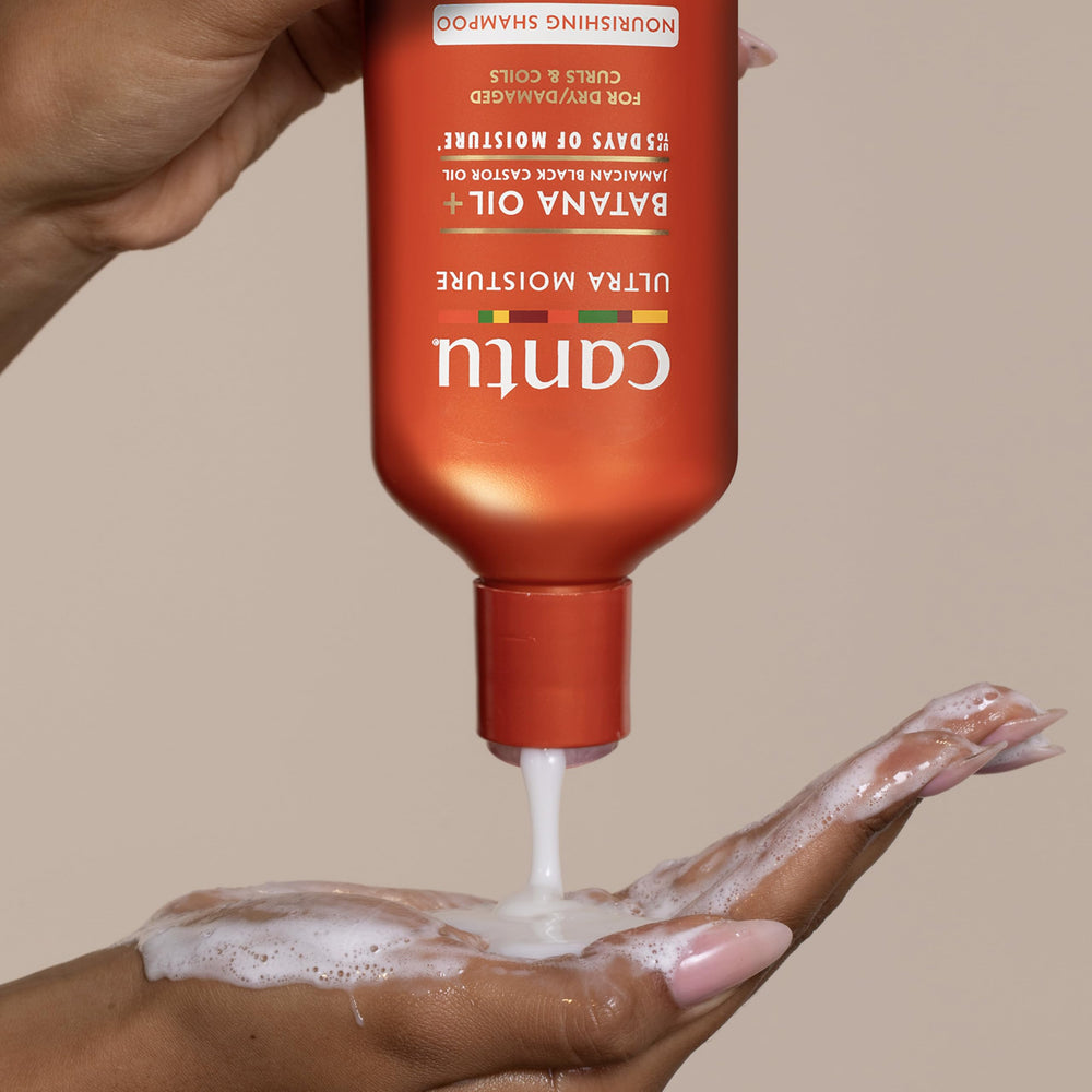 Cantu Ultra Moisture Shampoo rich foam demonstrates soft, manageable curls