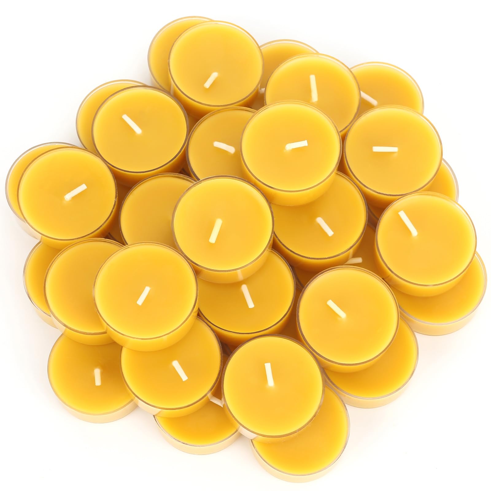 Capaniel beeswax tealights pack 36-count on display, ideal for bulk home ambiance.