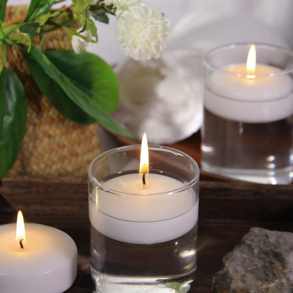 Capaniel cotton-wick floating candles burn evenly with minimal smoke.